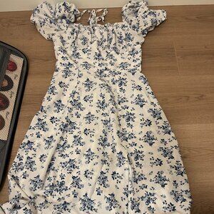 SHEIN, Floral Blue and White Maxi Slit Dress, Size Unknown